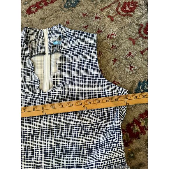 J. McLaughlin Shift Dress Vilma Preppy V-neck Plaid Print Blue White Size 8